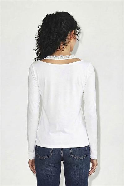 Kadın Bağlamalı Dantelli Gotik Uzun Kol Bluz ÖB261017 60286053 - Beyaz