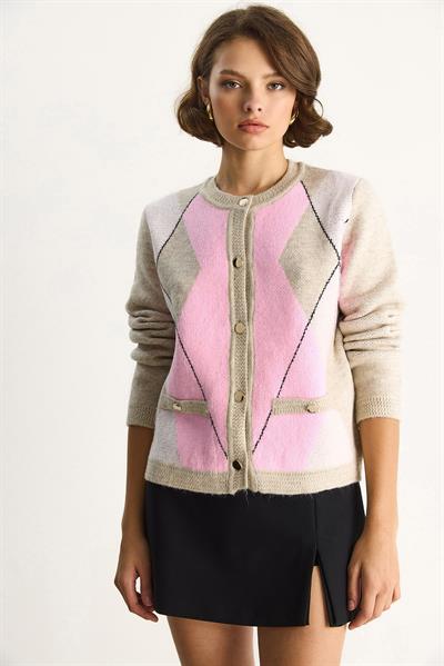 Kadın  Baklava Desenli Yumoş Hırka TH251014  60284095 - Bej-Pembe