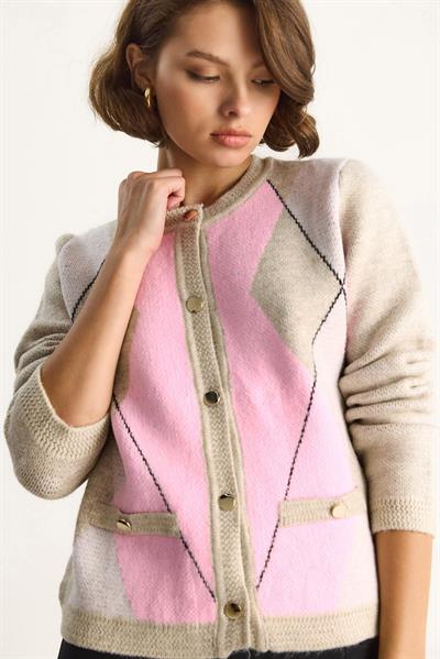 Kadın  Baklava Desenli Yumoş Hırka TH251014  60284095 - Bej-Pembe