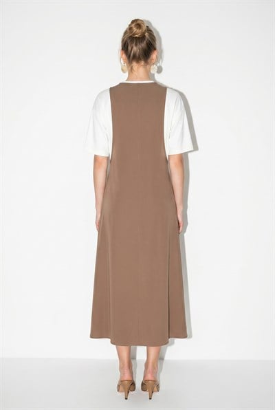 Kadın Basic T-Shirt Detaylı Askılı A Kesim Maxi Elbise 3598 60286360 - Bej