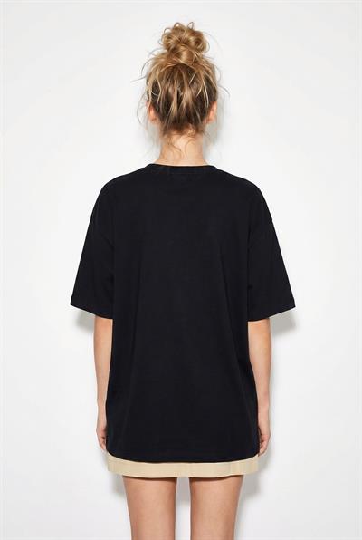 Kadın Baskı ve Payet Detaylı Fiyonklu Basic T-Shirt 7643 60286115 - Siyah