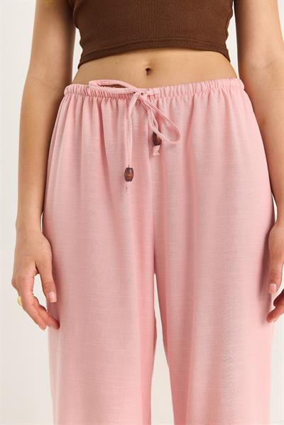 Kadın Bel Bağlamalı İnce Keten Yazlık Bol Pantolon 3236 60281079 - Pembe