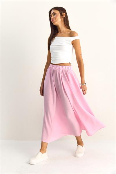 Kadın Bel Lastikli Cep Detaylı Dökümlü Maxi Etek 7597 60286144 - Pembe