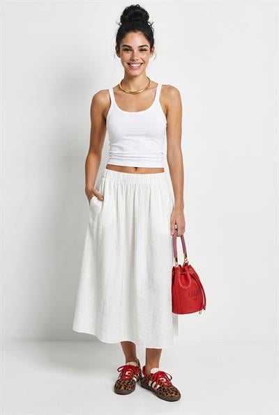 Kadın Bel Lastikli Cep Detaylı Dökümlü Maxi Etek 7597 60286144 - Beyaz