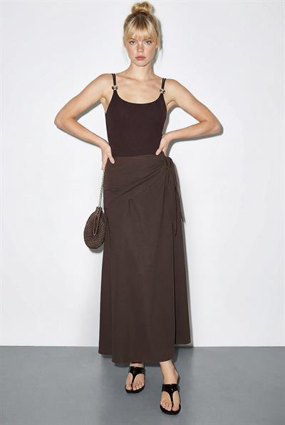 Kadın Belden Bağlamalı Uzun Kloş Etek DE261032 60286077 - Acı Kahve