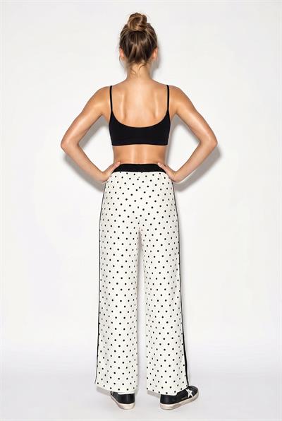 Kadın Beli Bağcıklı Yan Şerit Detaylı Puantiyeli Bol Paça Rahat Pantolon 8021 60286218 - Beyaz-Siyah