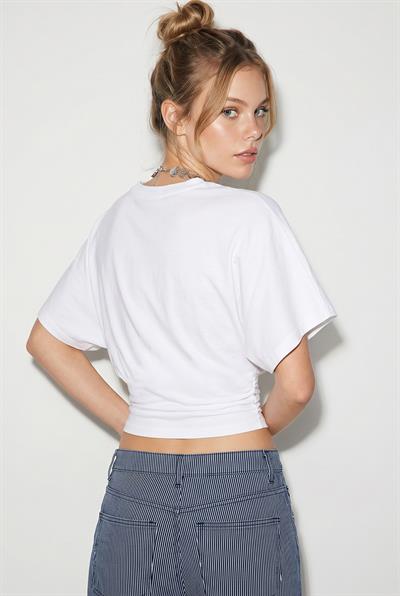 Kadın Beli Büzgülü Bisiklet Yaka T-Shirt ÖT261003 60283996 - Beyaz