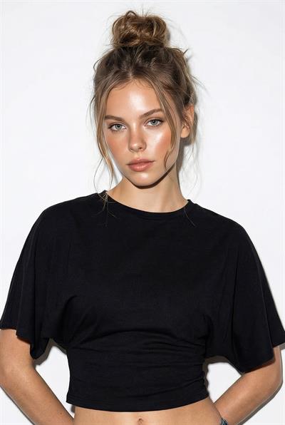 Kadın Beli Büzgülü Bisiklet Yaka T-Shirt ÖT261003 60283996 - Siyah