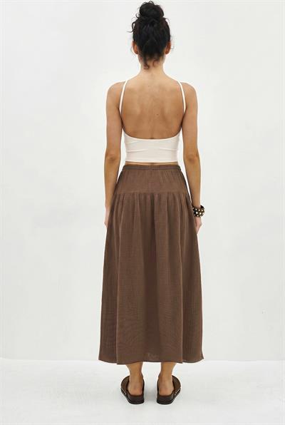 Kadın Beli Lastikli Bağcıklı Müslin Midi Etek YE4473 60286111 - Cappuccino