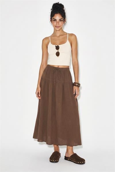 Kadın Beli Lastikli Bağcıklı Müslin Midi Etek YE4473 60286111 - Cappuccino