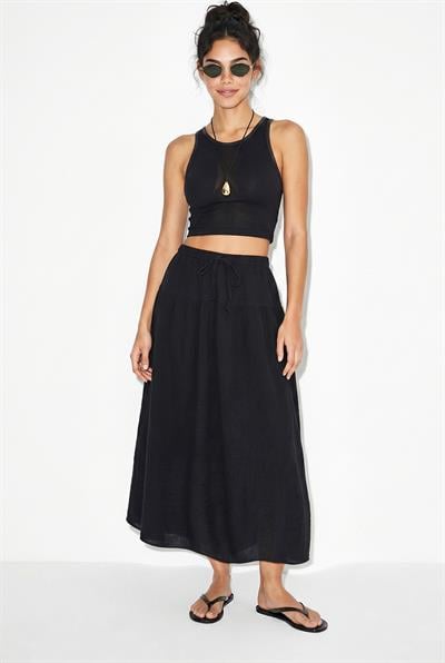 Kadın Beli Lastikli Bağcıklı Müslin Midi Etek YE4473 60286111 - Siyah
