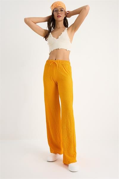 Kadın Beli Lastikli Bağlama Detaylı Rahat Kesim Yazlık Gofre Pantolon 2234 60283348 - Mango