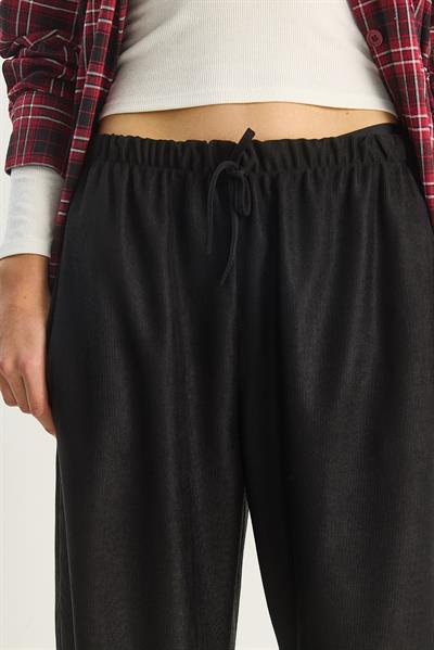 Kadın Beli Lastikli Cep Detaylı Fitilli Palazzo Pantolon 207 60283671 - Siyah