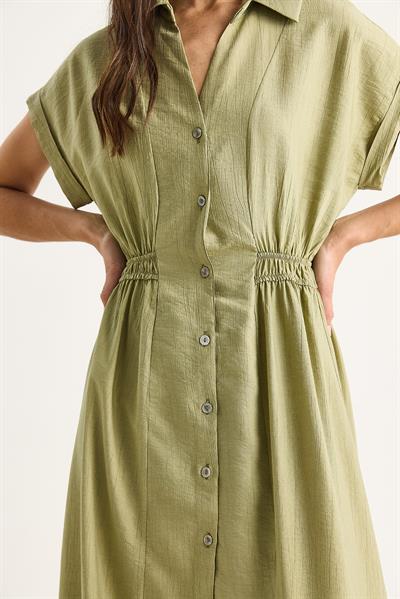 Kadın Beli Lastikli Crush Gömlek Elbise 7010 60283422 - Fıstık Yeşili