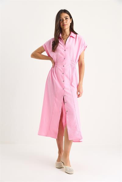 Kadın Beli Lastikli Crush Gömlek Elbise 7010 60283422 - Şeker Pembe