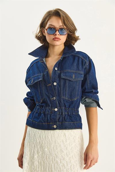 Kadın Beli Lastikli Denim Ceket 6090 60283610 - Lacivert