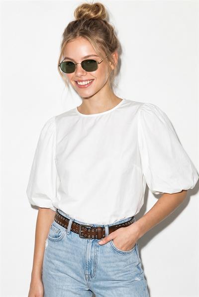 Kadın Bisiklet Yaka Balon Kol Sırt Dekolteli Bağlama Detaylı Bluz 60382603 - Beyaz