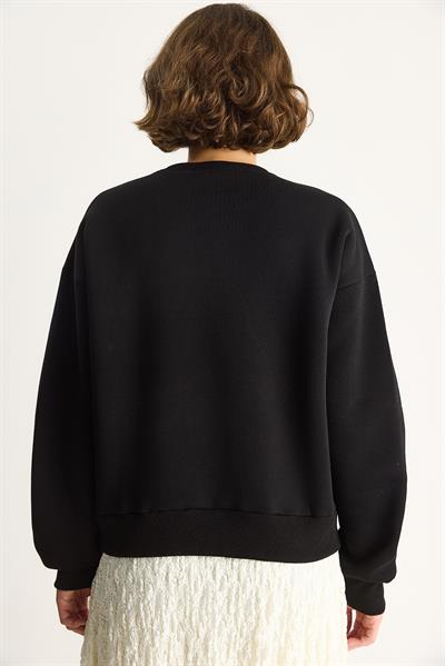 Kadın Bisiklet Yaka Dijital Cowboy Baskılı Salaş Sweatshirt 6896 60283521 - Siyah