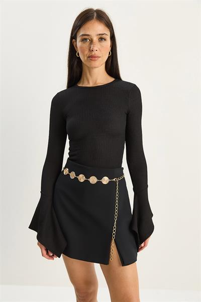 Kadın Bisiklet Yaka İspanyol Kol Likralı Basic Bluz 4103 60283784 - Siyah