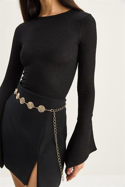 Kadın Bisiklet Yaka İspanyol Kol Likralı Basic Bluz 4103 60283784 - Siyah