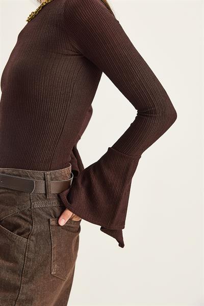Kadın Bisiklet Yaka İspanyol Kol Likralı Basic Bluz 4103 60283784 - Acı Kahve