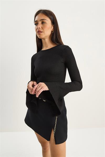 Kadın Bisiklet Yaka İspanyol Kol Likralı Basic Bluz 4103 60283784 - Siyah