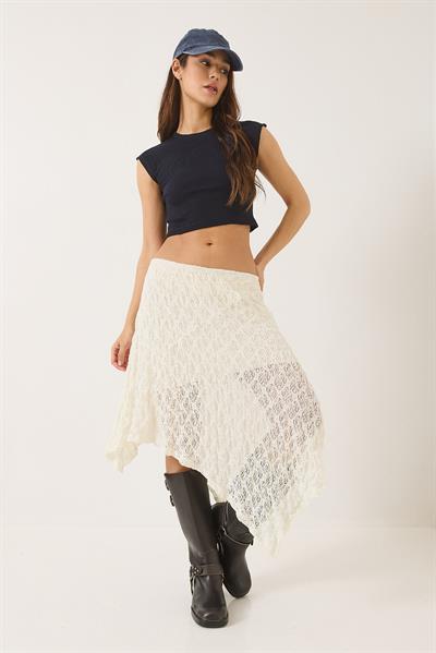 Kadın Bisiklet Yaka Kısa Kollu Basic Kaşkorse Crop Top T-Shirt 60602044 - Lacivert