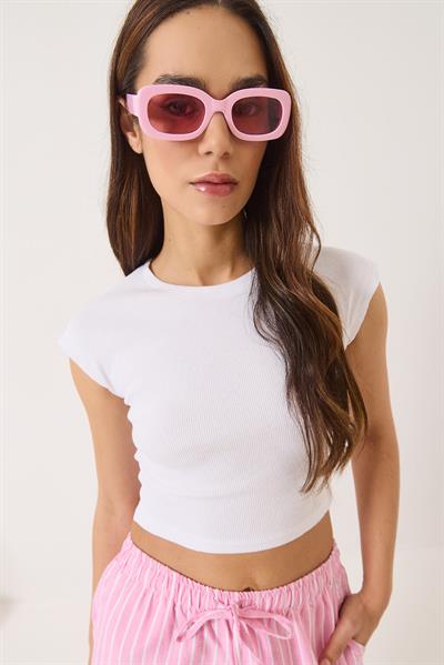 Kadın Bisiklet Yaka Kısa Kollu Basic Kaşkorse İkili Crop Top T-Shirt 60602052 - Siyah-Beyaz