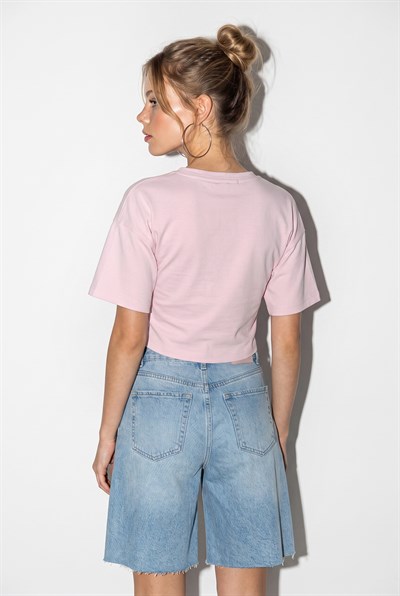 Kadın Bisiklet Yaka Korsaj Dikiş Detaylı Crop Bluz ÖB261040 60286436 - Şeker Pembe
