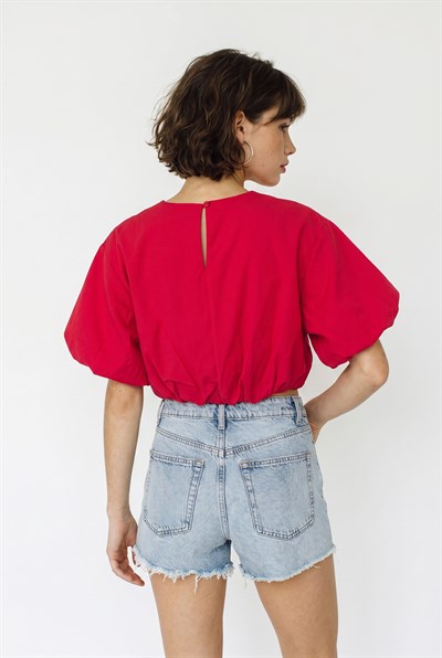 Kadın Bisiklet Yaka Poplin Balon Bluz DB261004 60286231 - Kırmızı