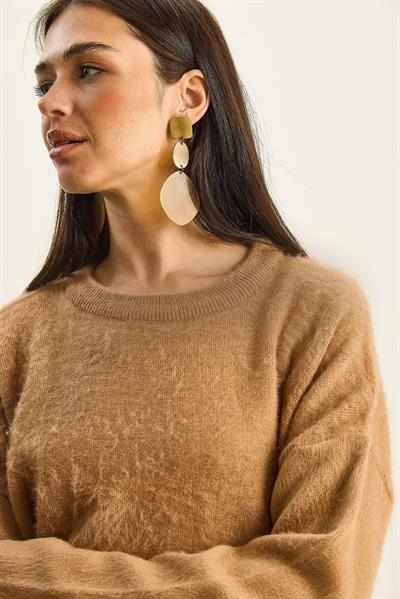 Kadın Bisiklet Yaka Şardonlu Basic Triko Kazak 60285009 - Camel