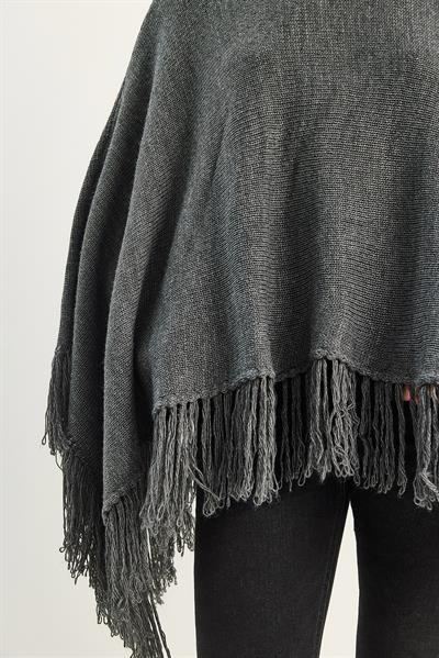 Kadın Boğazlı Püsküllü Triko Panço TP251007 60283722 - Antrasit