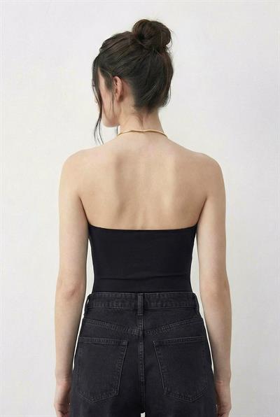 Kadın Boyundan Aksesuarlı Degaje Yaka Altı Çıtçıtlı Bodysuit 3546 60286007 - Siyah