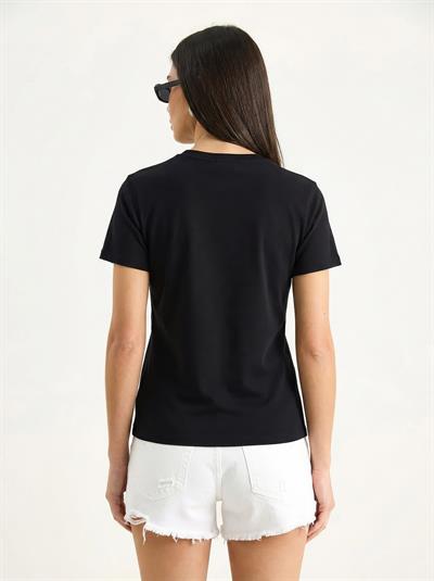 Kadın Brode Detaylı Bisiklet Yaka Basic T-Shirt 7545 60283954 - Siyah