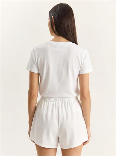 Kadın Brode Detaylı Bisiklet Yaka Basic T-Shirt 7545 60283954 - Beyaz