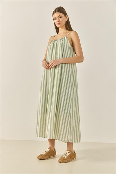 Kadın Büzgü Detaylı İnce Askılı Çizgili Astarlı Modal Salaş Elbise 35429 60283250 - Mint Yeşili