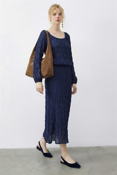 Kadın Büzgülü Kırışık Dokulu Alt-Üst Takım 7583 60283959 - Lacivert