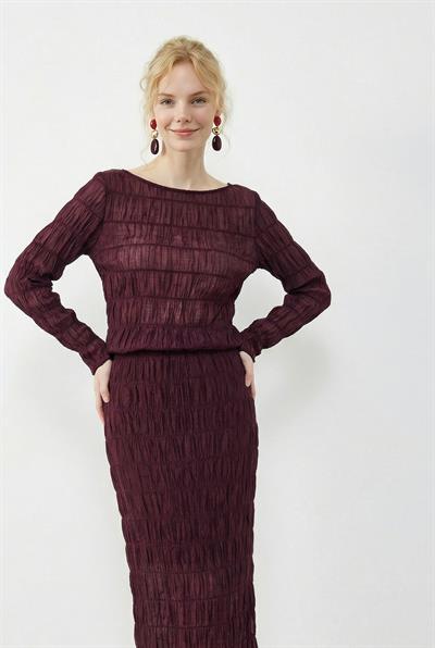 Kadın Büzgülü Kırışık Dokulu Alt-Üst Takım 7583 60283959 - Mor