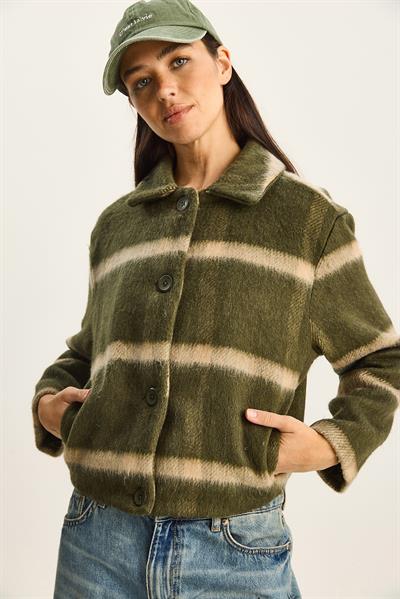 Kadın Cep Detaylı Astarlı Ekose Mont DM251001 60283719 - Haki