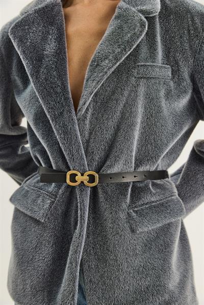 Kadın Cep Detaylı Astarlı Kemerli Peluş Dokulu Blazer Ceket 2761 60281110 - Füme