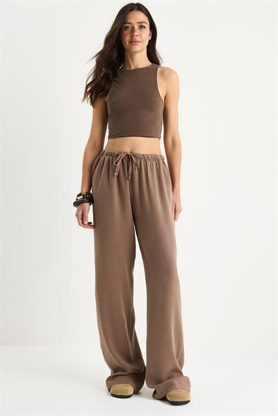 Kadın Cep Detaylı Beli Lastikli Bağlama Detaylı Yazlık Liyosel Pantolon YP5424 60283375 - Cappuccino