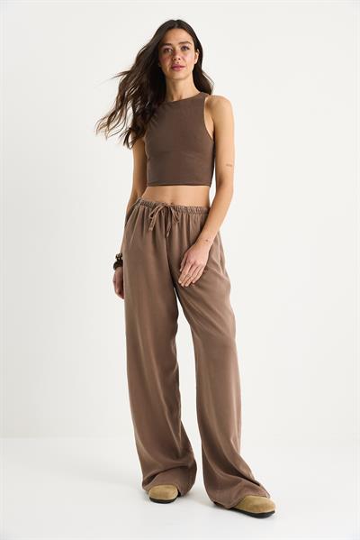Kadın Cep Detaylı Beli Lastikli Bağlama Detaylı Yazlık Liyosel Pantolon YP5424 60283375 - Cappuccino