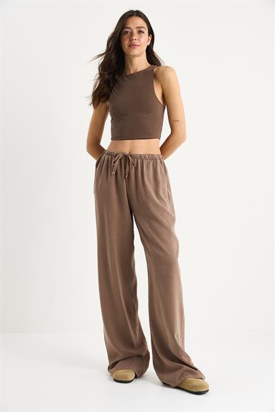 Kadın Cep Detaylı Beli Lastikli Bağlama Detaylı Yazlık Liyosel Pantolon YP5424 60283375 - Cappuccino