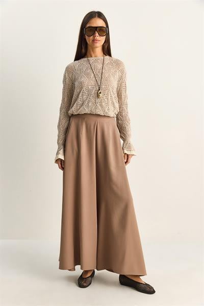 Kadın Cep Detaylı Diagonal Modal Pantolon Etek 3312 60286141 - Buğday