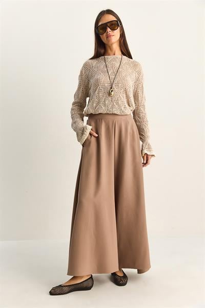 Kadın Cep Detaylı Diagonal Modal Pantolon Etek 3312 60286141 - Buğday