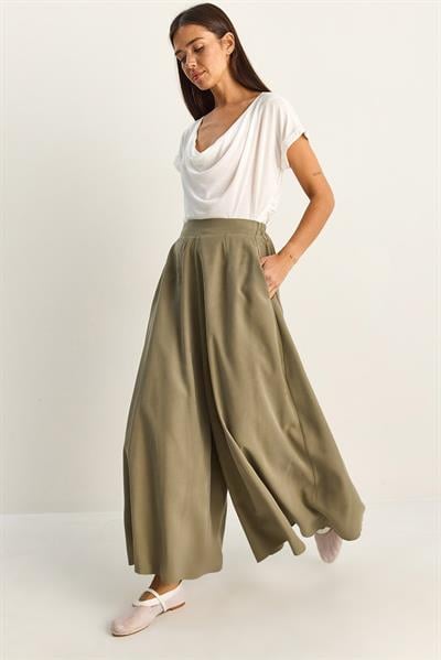 Kadın Cep Detaylı Diagonal Modal Pantolon Etek 3312 60286141 - Çağla Yeşili PANTOLON modelleri