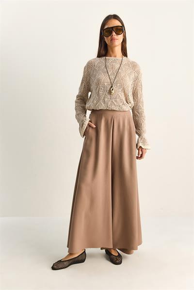 Kadın Cep Detaylı Diagonal Modal Pantolon Etek 3312 60286141 - Buğday