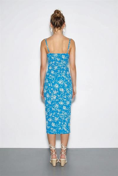 Kadın Çiçekli Yırtmaçlı Yazlık Örme Elbise 70293 60271048 - Mavi