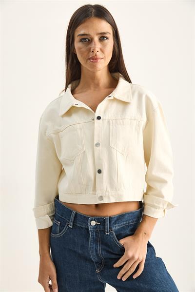 Kadın Çift Cep Detaylı Çıtçıt Kapamalı Mevsimlik Denim Ceket 60282057 - Krem