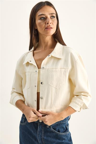 Kadın Çift Cep Detaylı Çıtçıt Kapamalı Mevsimlik Denim Ceket 60282057 - Krem